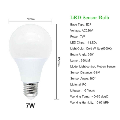 Lampada a sensore intelligente E27 Sensore di luce notturna Lampada a LED con rilevamento del movimento del radar PIR