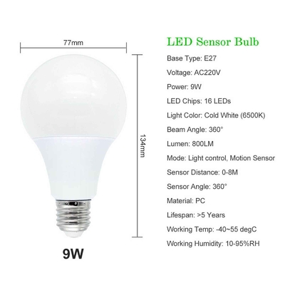 Lampada a sensore intelligente E27 Sensore di luce notturna Lampada a LED con rilevamento del movimento del radar PIR