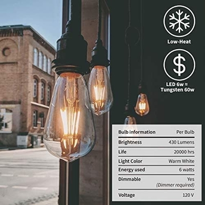 Lunga durata di vita 6W lampadina a filamento a LED dimmabile in luce gialla calda ambra per base E26